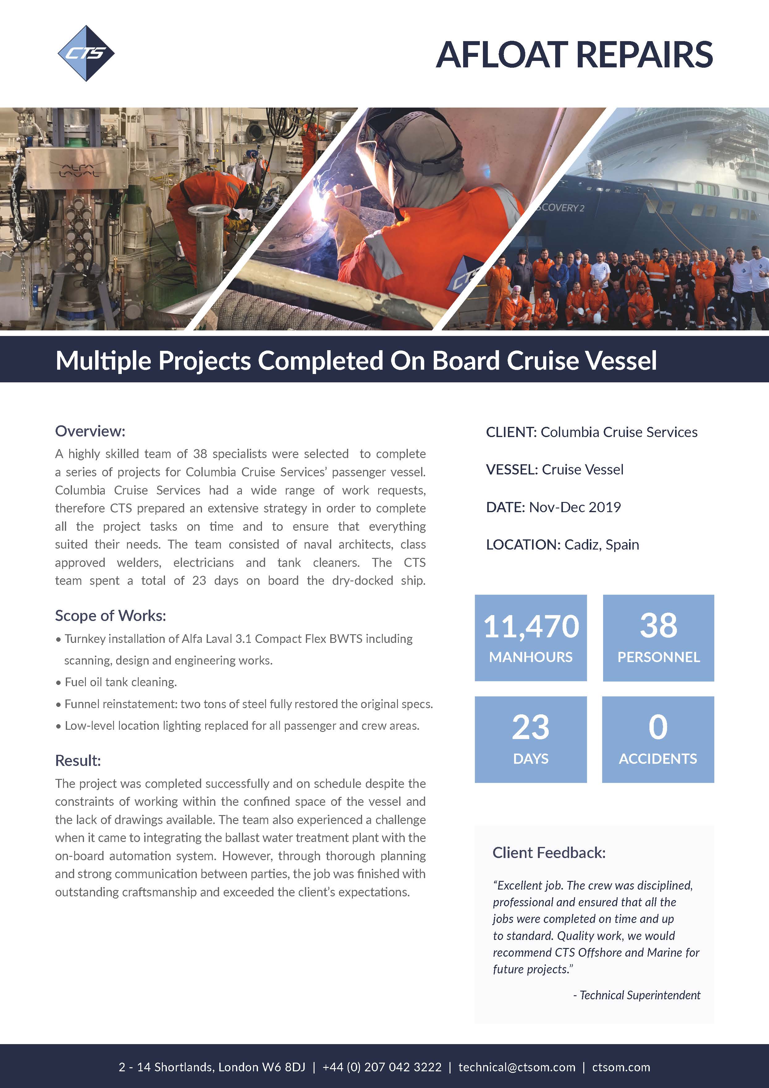 Multiple Projects Completed On-board Cruise Vessel