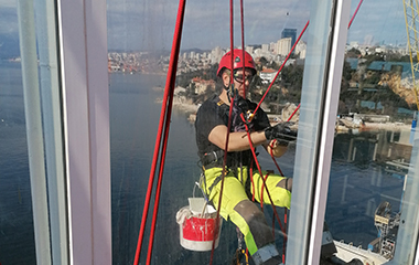 Rope access team working on windows