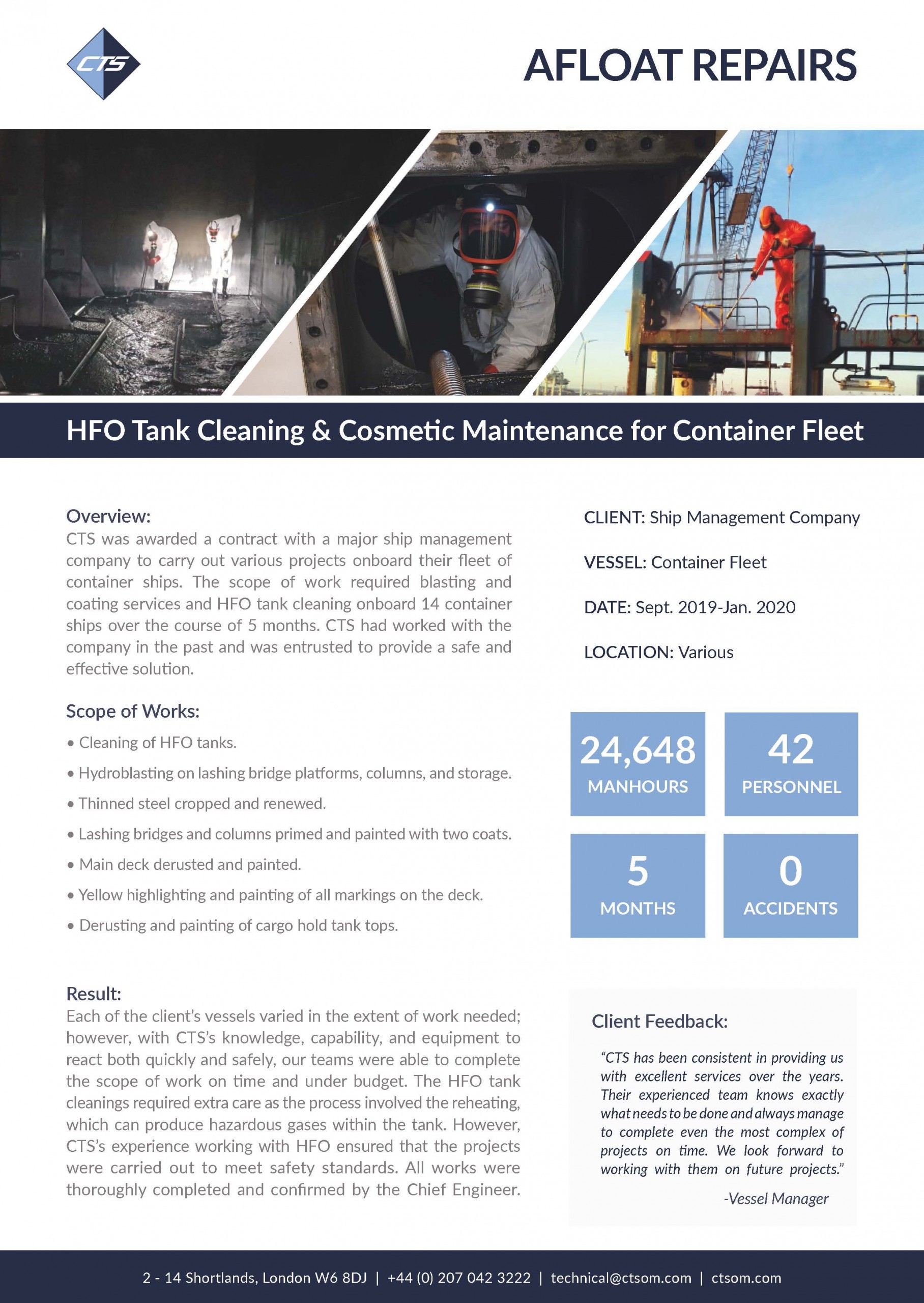 HFO Tank Cleaning and Cosmetic Maintenance for Container Fleet